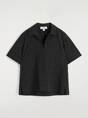 COS Black Grid Short-Sleeve Button-Down Shirt